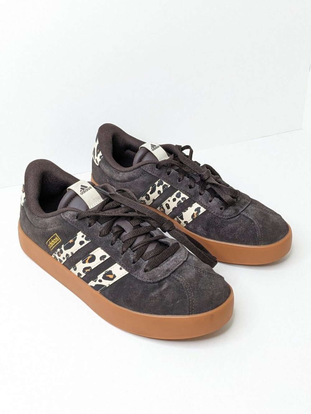 Adidas VL Court 3.0 Casual Sneakers Brown Leopard Suede Womens 10